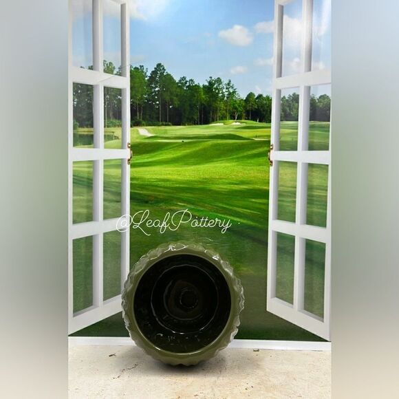 Applelicious Green (SM)  Ceramic Planter Pot with Saucer Attached - Picture 7 of 9